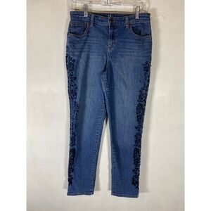 Style & Co Boyfriend Jeans Size 6 Cropped‎ Ankle Floral Side Embroidered